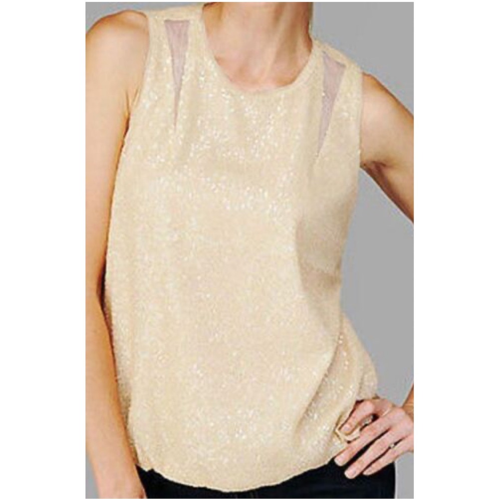 7 For All Mankind Womens Champagne Sequin Sleeveless Top Mesh Inset AN0279977 M